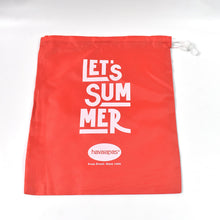 A red drawstring bag with 