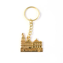Metal charm of Ram Mandir temple keychain in golden finish