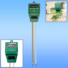 A 3-in-1 soil pH meter showing its probe and display for moisture, light, and pH levels.