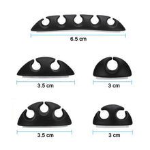 Detailed view of the 10-piece cable organiser clip set, providing solutions for tangled wires.