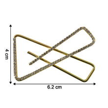 Close-up of golden crystal triangle brooch for scarf styling