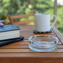 Close-up of the smooth, polished finish of the crystal glass ashtray.