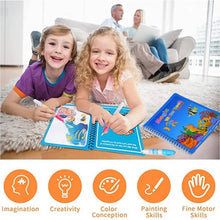 An open Magic Water Coloring Book showcasing its mess-free activity and easy-grip pen.