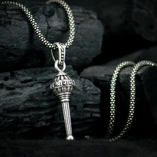 Hanuman Gada Pendant necklace on a plain background, showcasing its silver finish.