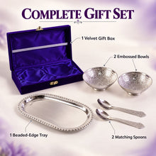 Silver-Plated Brass Bowl Set with Elegant Serving Tray & Velvet Gift B