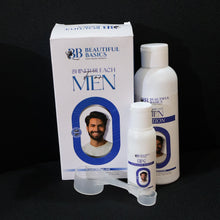 Measuring spoon used for accurate application of men's bleach facial hair lightening kit.