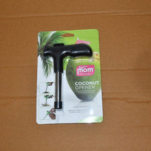 Steel and plastic coconut opener tool designed for safe coconut piercing