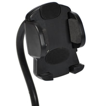 Ergonomic car phone holder with extended arm for easy accessibility.