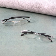 Protective case storing lightweight rimless reading glasses for travel