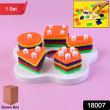 Toddlers playing with geometric stacking sorter educational toy enhancing shape recognition