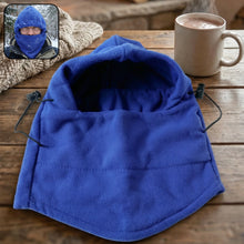 Winter neck protection hood in fleece fabric with adjustable drawstring