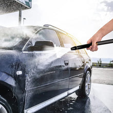 Car Washer Spray Gun displayed with included hose and tap connectors for quick setup.