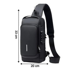 Detailed shot of product specifications on anti-theft crossbody sling bag