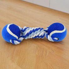 Brightly colored cotton rope dog toy with sound feature for engaging pets.