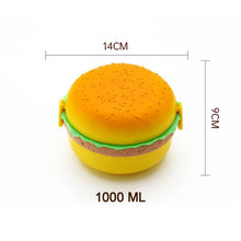 Side view of the double-layer burger lunch box, showcasing its compact design.