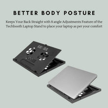 Adjustable height options demonstrated on the foldable laptop stand.