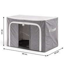 Interior view of the foldable clothes storage organizer, highlighting the sturdy steel frame support.