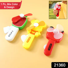 Close-up of a handheld mini portable fan with cartoon style for kids
