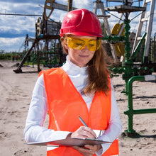 Another angle of the fluorescent yellow safety vest, emphasizing its lightweight and soft vinyl texture.