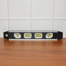 Precision aluminum spirit level with clear markings on bubble vials for alignment