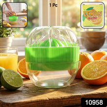 Close-up view of manual citrus juicer pressing fresh lemon juice