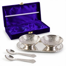 Silver-Plated Brass Bowl Set with Elegant Serving Tray & Velvet Gift B
