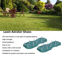 Another angle of the Lawn Aerator Sandals in action, showing effective soil penetration.
