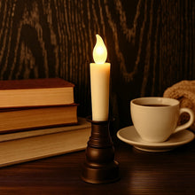 LED candle with holder creating a cozy ambience for festivals