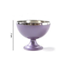 A single purple and silver dessert bowl is shown with a 7 cm height measurement on a white background.