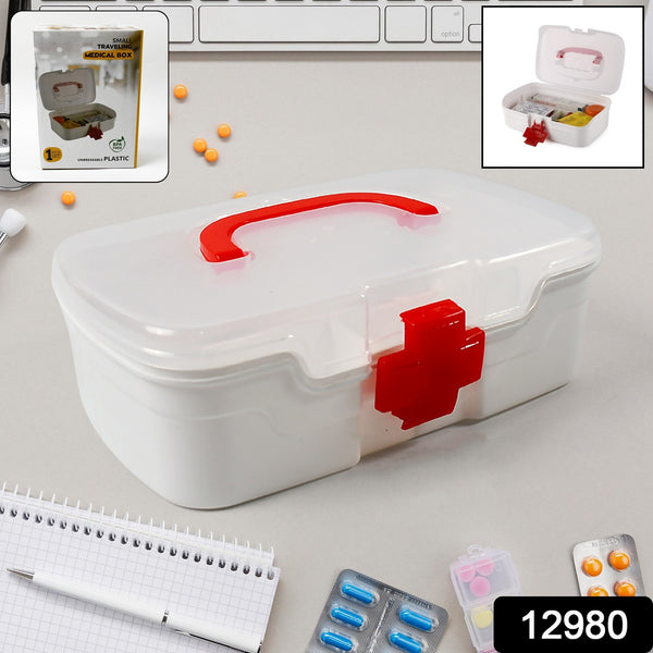 12980 3 Compartment Medical Box 1 Piece Indoor Outdoor Medical Utility Medicine Storage Box Detachable Tray Medical Box Multi Purpose Regular Medicine First Aid Box With Handle Transparent Lid  Color Box