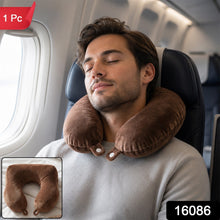 Men's U Shaped Soft Brown Plush Travel Neck Pillow for Head Support (1 Pc)