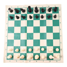 Compact folding chess set with vinyl board and plastic chess pieces