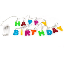 Close-up of battery compartment powering the Happy Birthday LED string lights