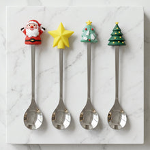 Cute cartoon stainless steel spoon set on white background