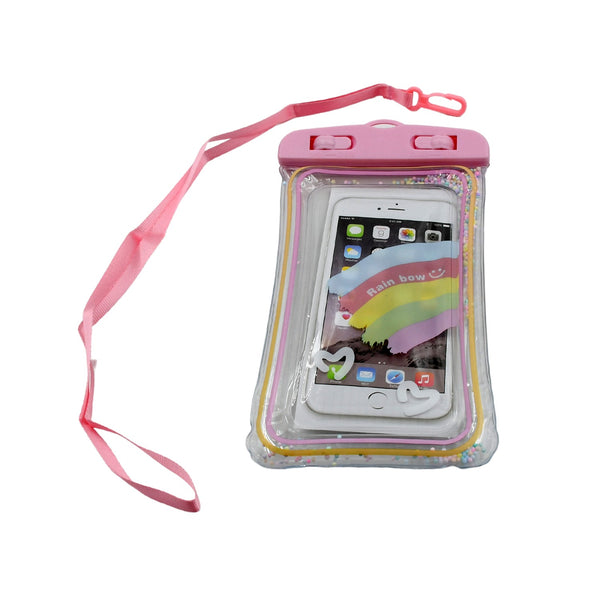 Front view of the waterproof phone bag with a clear window, perfect for touchscreen access in wet conditions.