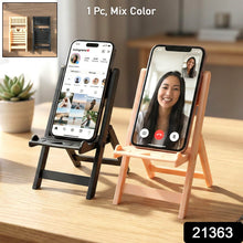 Compact portable mini chair shaped mobile phone stand angled view