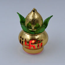 Gold plated LED Kalash with its multicolor lights on, enhancing home and temple decor.