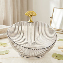 Decorative plastic fruit bowl with ribbed clear design and gold accent