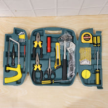 Yellow and sturdy carry case of  Home Tool Kit, ready for storage.