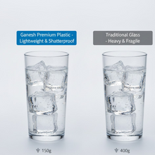 Close-up of a single Ganesh Classic 350ml plastic glass highlighting its clear finish.
