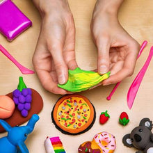 Display of a complete non-toxic play dough and clay mould kit for creative children.