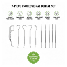 Detailed view of the reusable stainless steel floss pick, showcasing its design.