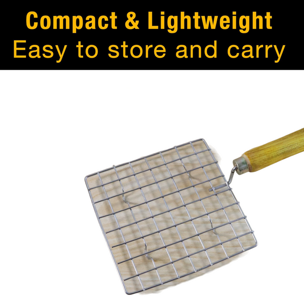 Kitchen Square Stainless Steel Roaster Jali, Barbecue Grill with Wooden Handle