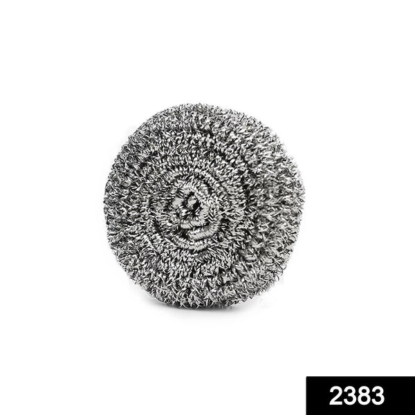 A round stainless steel scrubber designed for effective utensil and kitchenware cleaning.