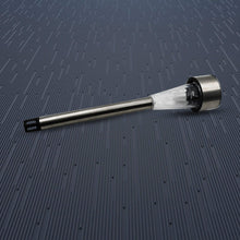 Side view of a sleek, black solar-powered LED spot light for modern outdoor decor.