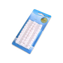 A blue and white package containing 20 white self-adhesive cable clips, angled on a white background.
