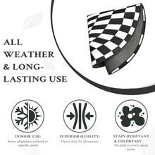 Black and white checkered 3D space rug with non-slip backing
