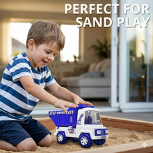 Graphic illustrating the openable container feature of the toy dumper truck.