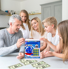 Side view of the secure electronic piggy bank, a great money saving toy for children.
