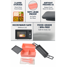 Plastic 2 Layer Leak Proof 3 Compartment Lunch Box for Office  (1 Pc)